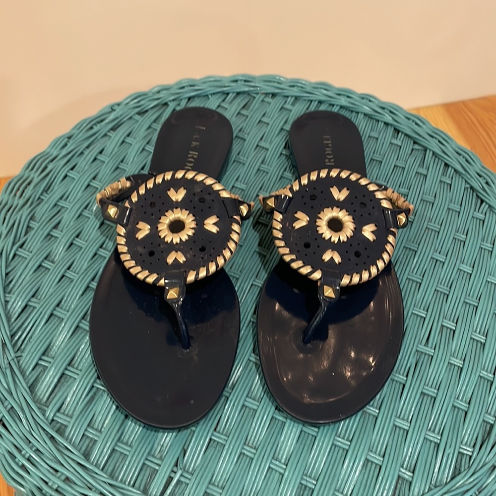 Jack Rogers Navy & Gold Jellies, size 9